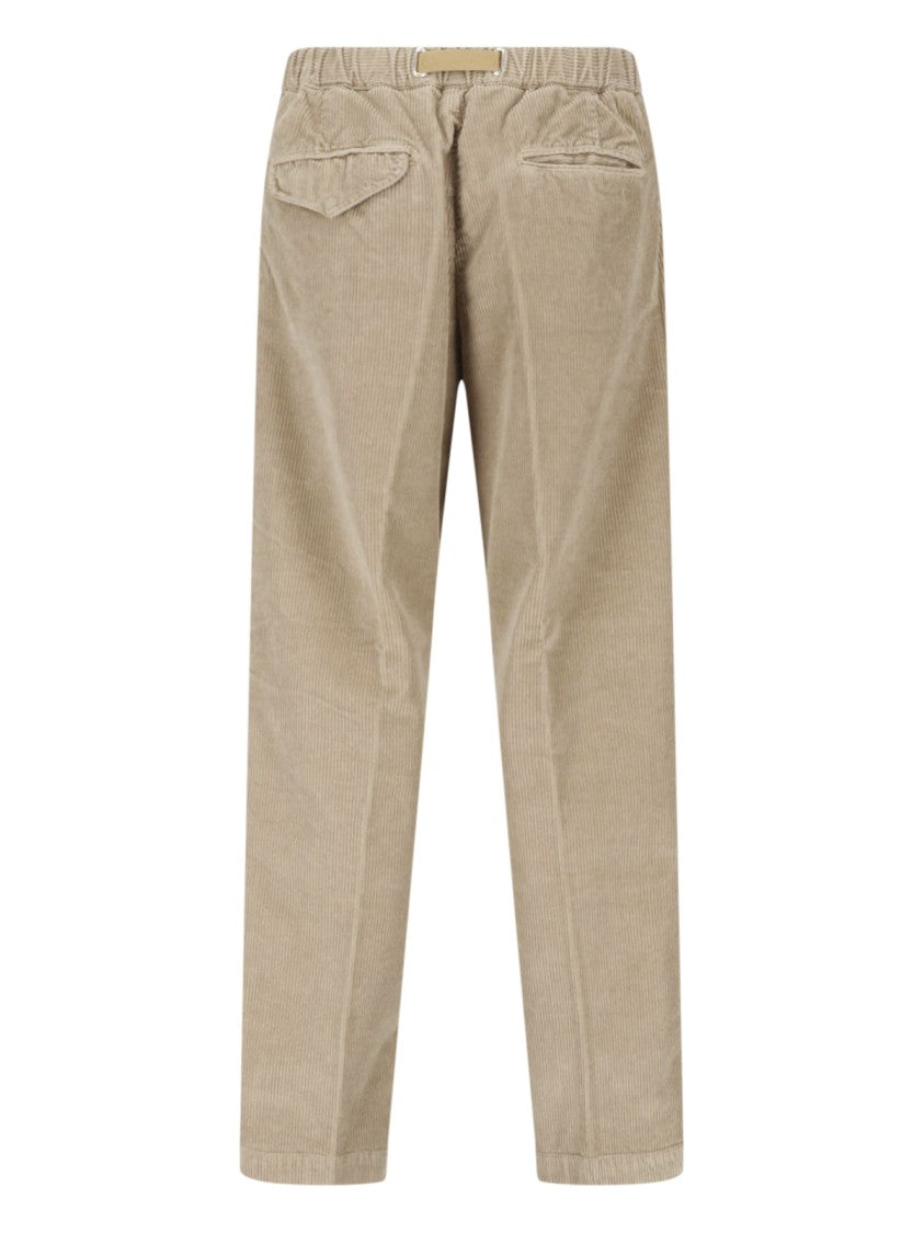 White Sand Beige Pleated Corduroy Straight-Leg Pants
