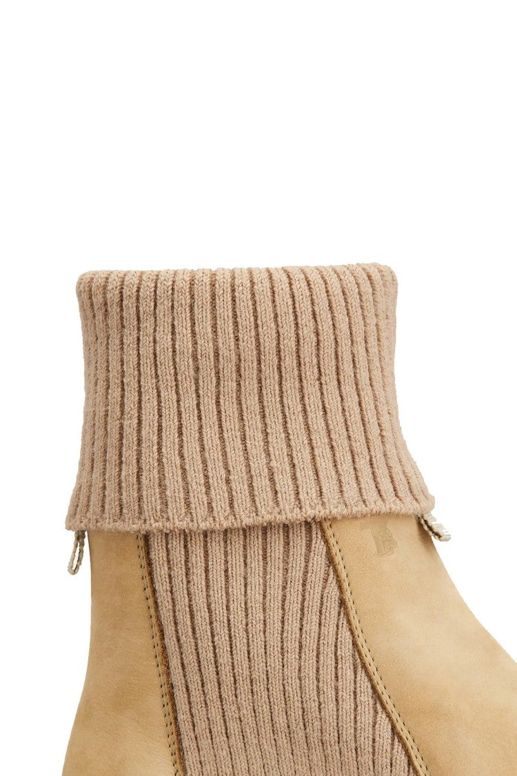 Tod's Beige Ribbed Sock Cuff Rubber-Leather Sneaker Boots