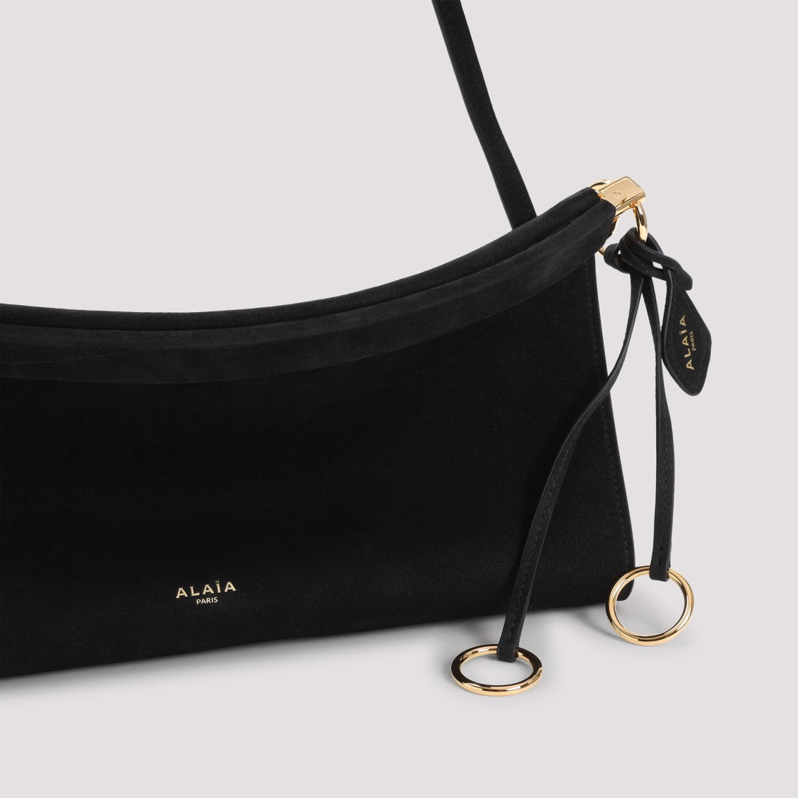 Alaïa Curved Black Nabuk Calf Leather Shoulder Bag