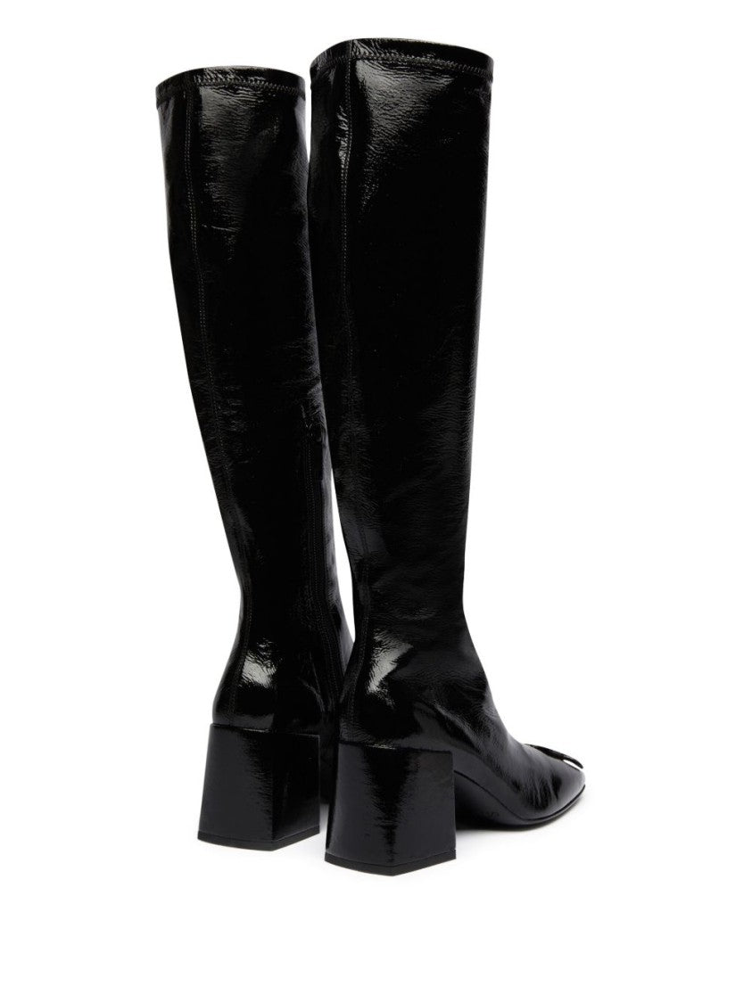 Courrèges High-Shine Black Calf Leather Knee-High Boots