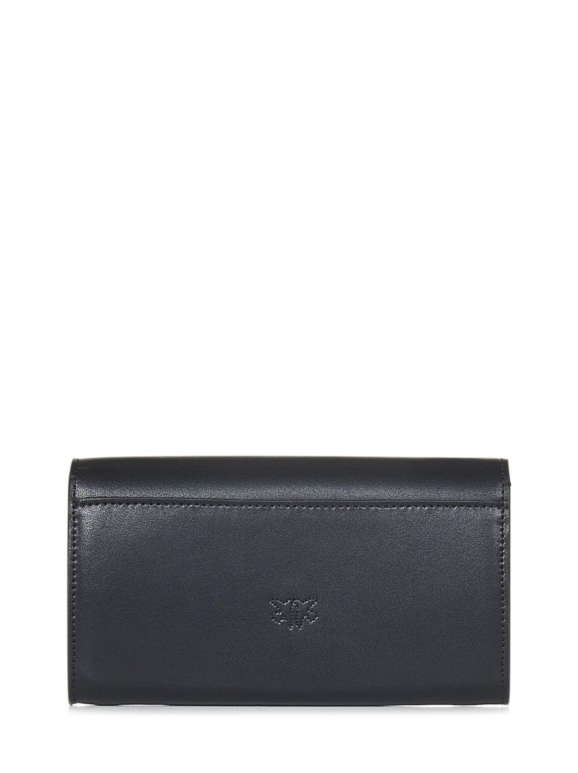 Pinko Chain-Shoulder Black Wallet With Love Birds Buckle