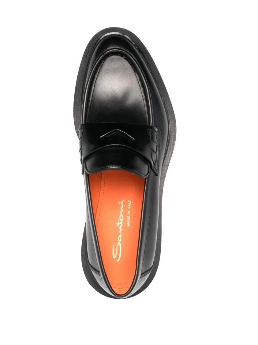 Santoni Classic Penny Strap Loafers With Chunky Rubber Sole