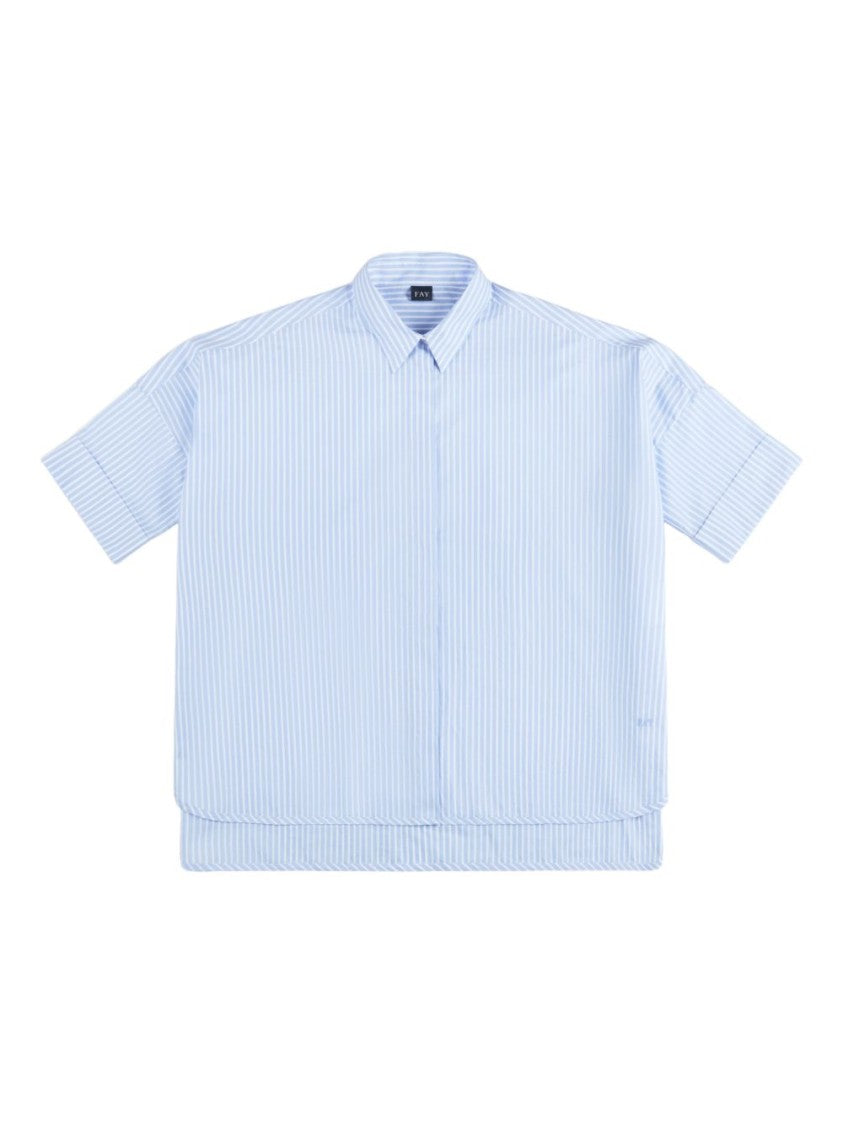 Fay Vertical Striped Loose-Fitting Shirt With Concealed Button Fastening