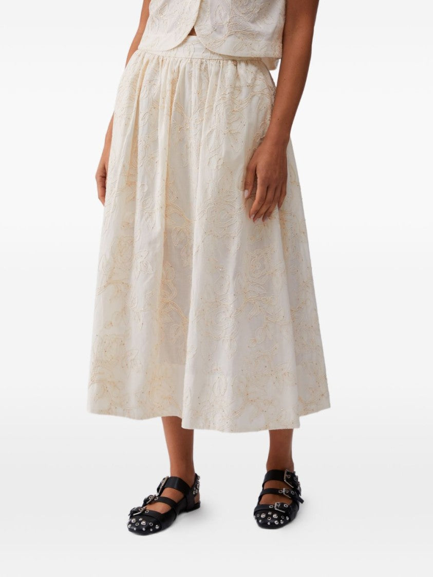 Liu Jo Neutrals Floral Jacquard Midi Skirt