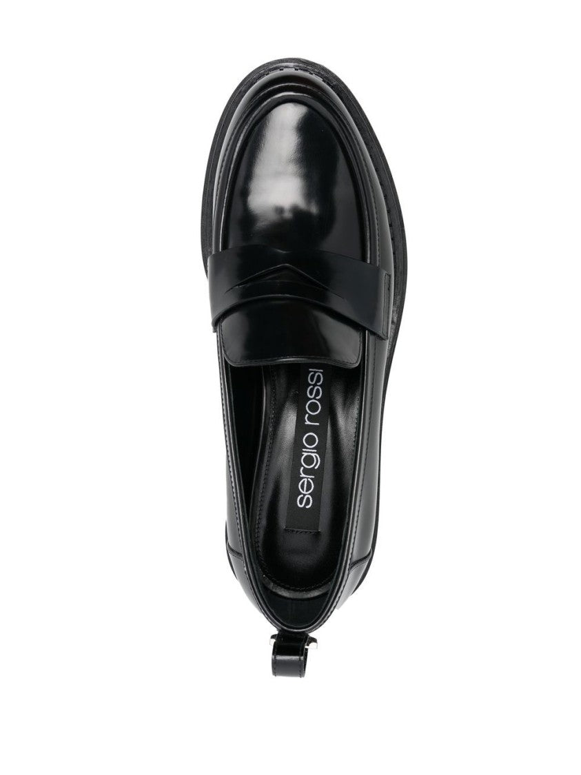 Sergio Rossi Jet Black Leather Slip-On Flats