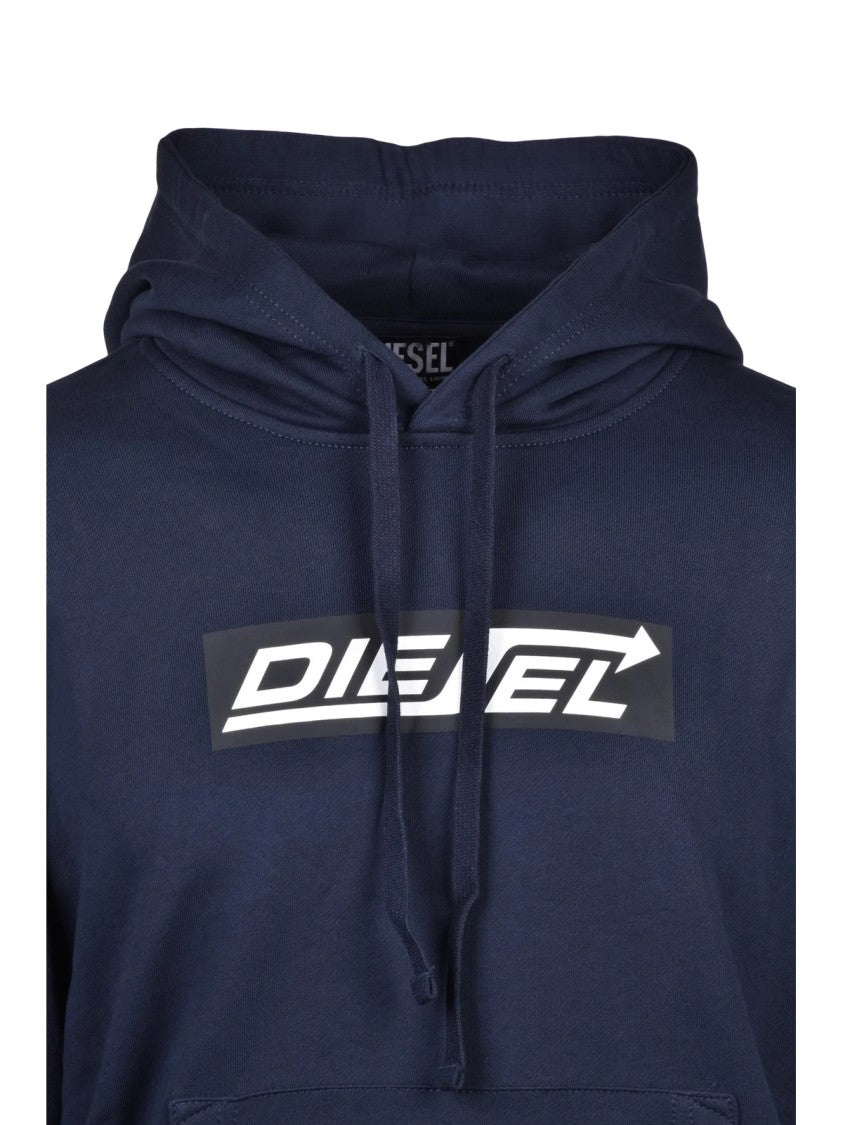 Diesel Blue Cotton Logo Hoodie