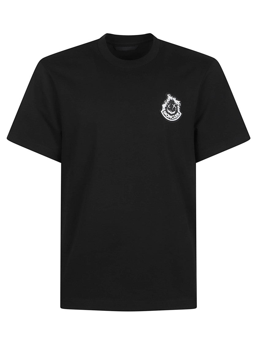 Moncler Black Distressed Cotton Logo T-Shirt