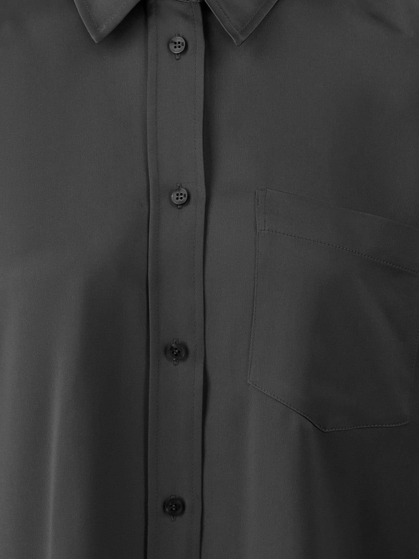 By Malene Birger Satin-Finish Black Shirt With Pointed Collar And Curved Hem