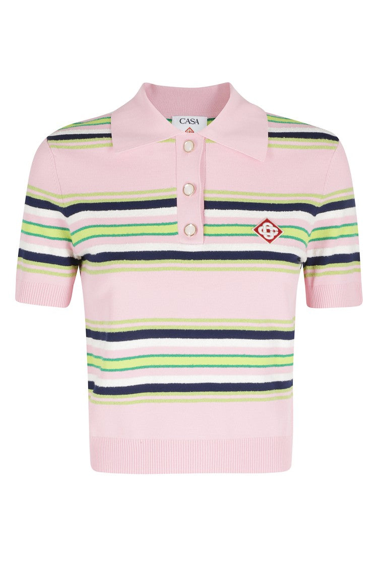 Casablanca Pink Stripe Fitted Ribbed Viscose Polo Shirt