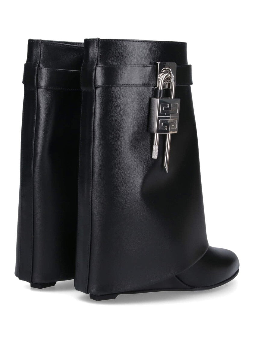 Givenchy Draped Design Black Boots With Pointed Toe And Signature Buckle