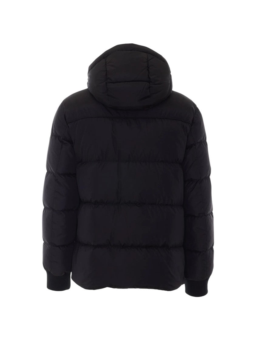 Add Hooded Black Down Jacket With Quilted Padded Profile