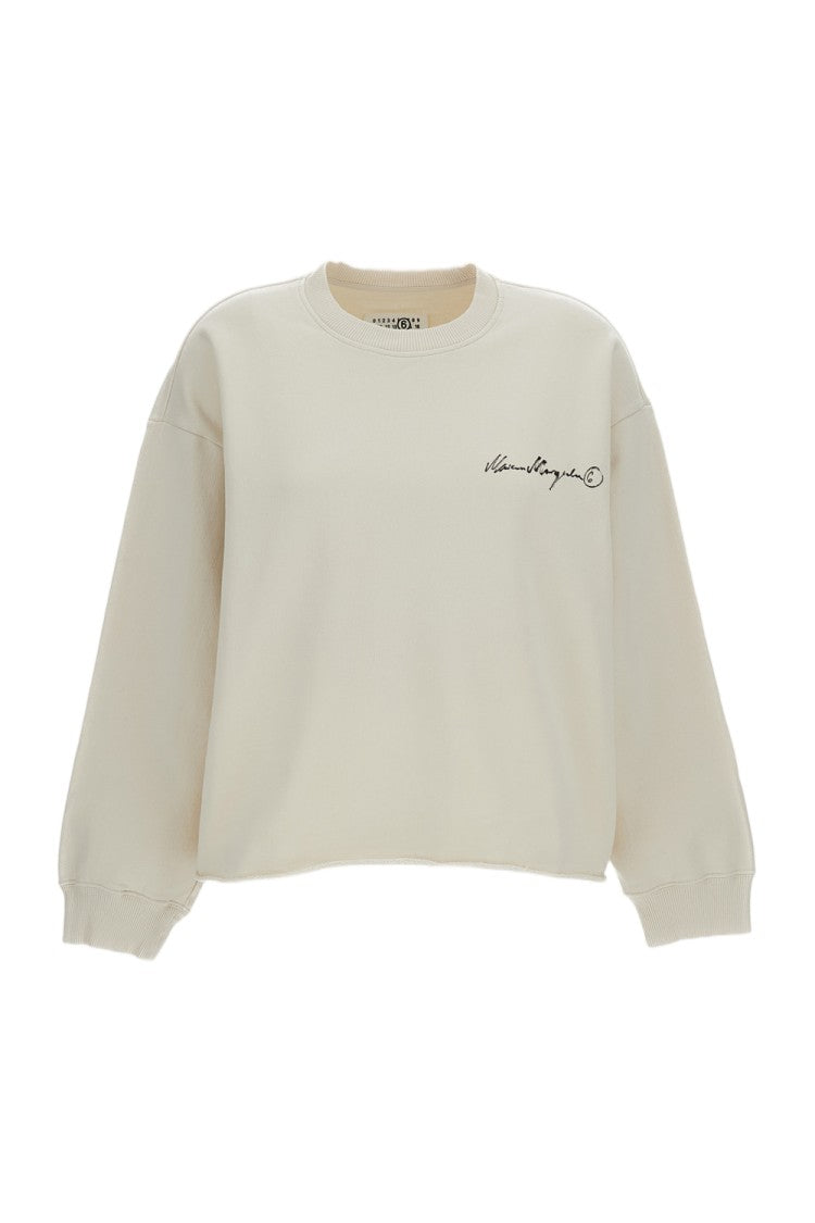 Mm6 By Maison Margiela Boxy Cropped Cotton Crewneck Sweatshirt With Rib-Knit Details