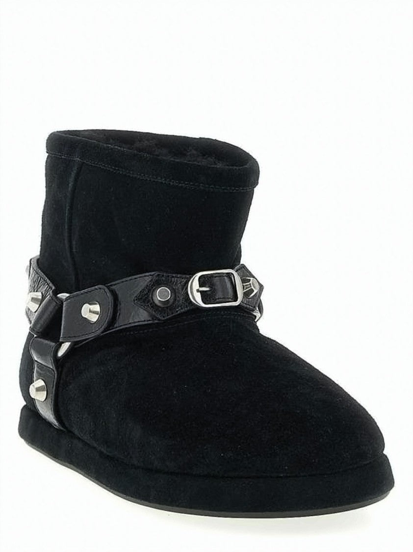Balenciaga Soft Plush Ankle Boots With Decorative Strap And Studs