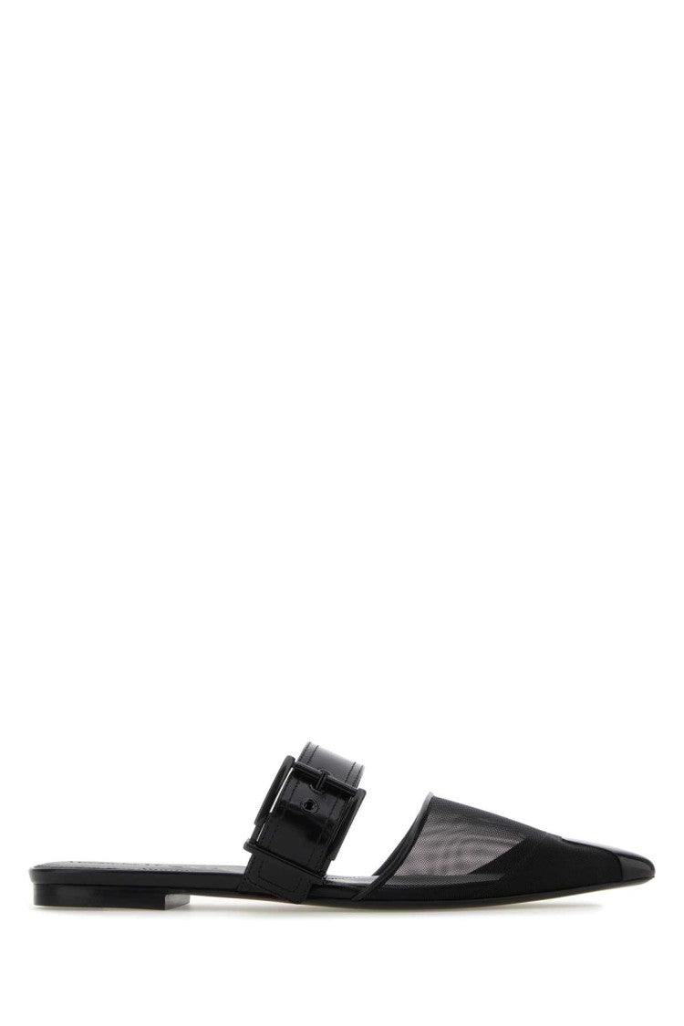 Alexander Mcqueen Black Mesh And Leather Punk Slippers
