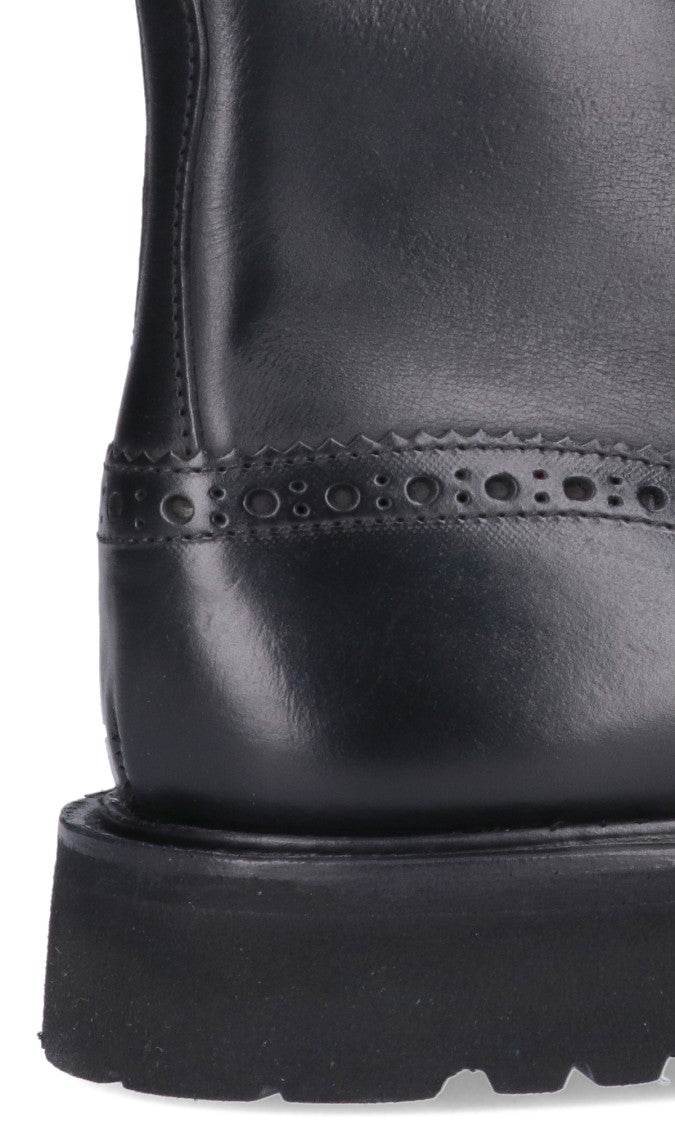 Tricker's Classic Brogue Lace-Up Black Leather Boots