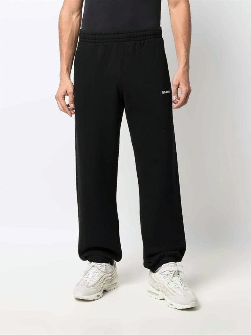 Off-White Relaxed Fit Black Cotton Off-White Jogger Pants With Graphic Prints