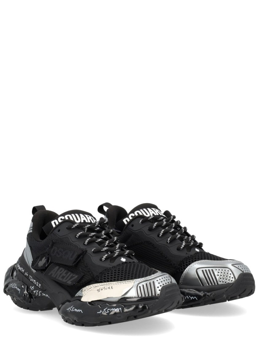 Dsquared2 Black Sneakers With Silver Metallic Overlays