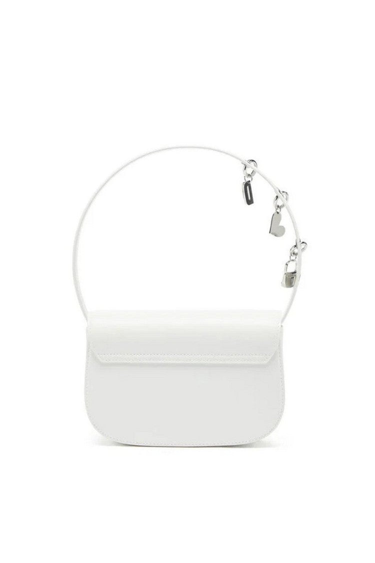 Diesel White Leather Cutout-Logo Shoulder Bag
