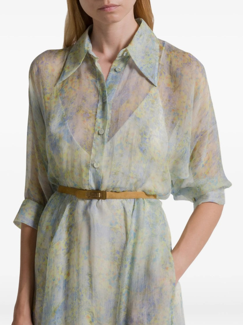 Alberta Ferretti Pastel Abito Print Silk Midi Dress