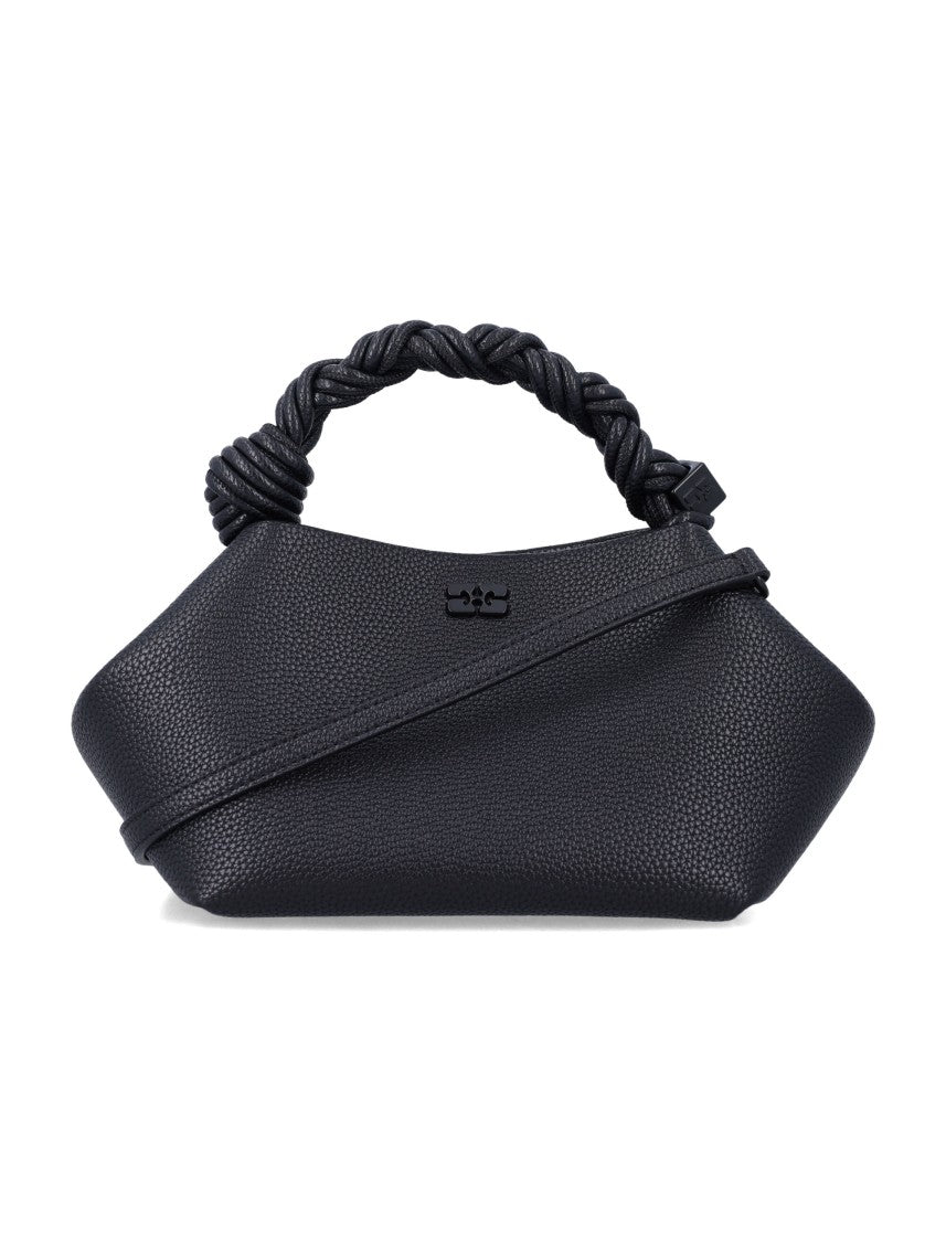 Ganni Geometric Black Handbag With Twisted Handle And Embossed Branding