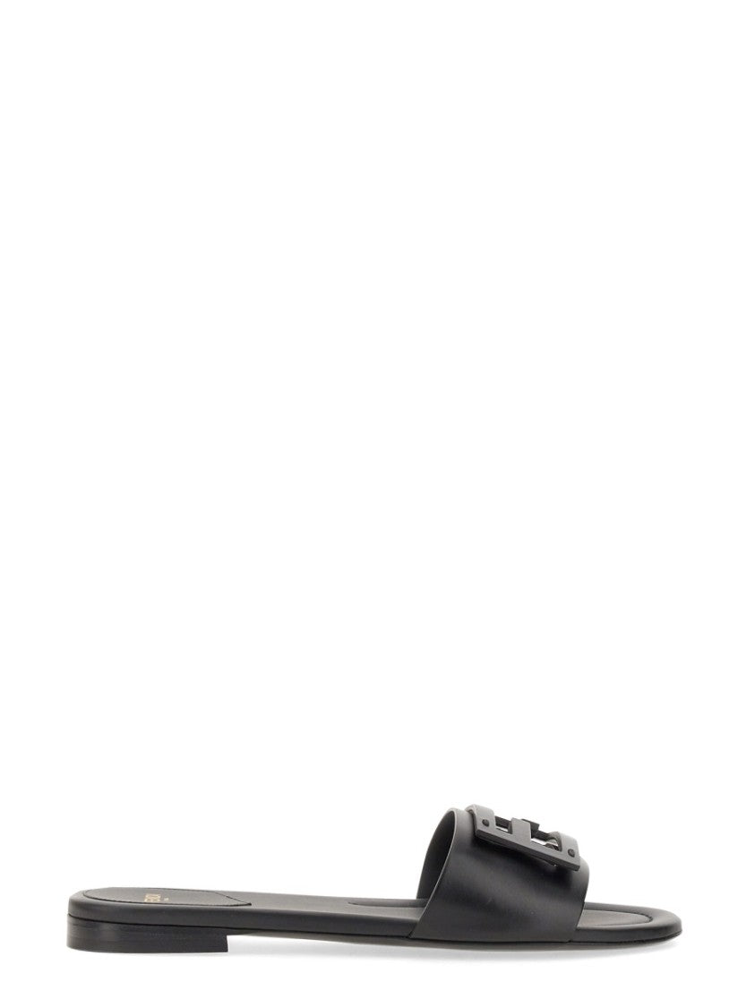 Fendi Minimalist Cut-Out Logo Leather Slide Sandals