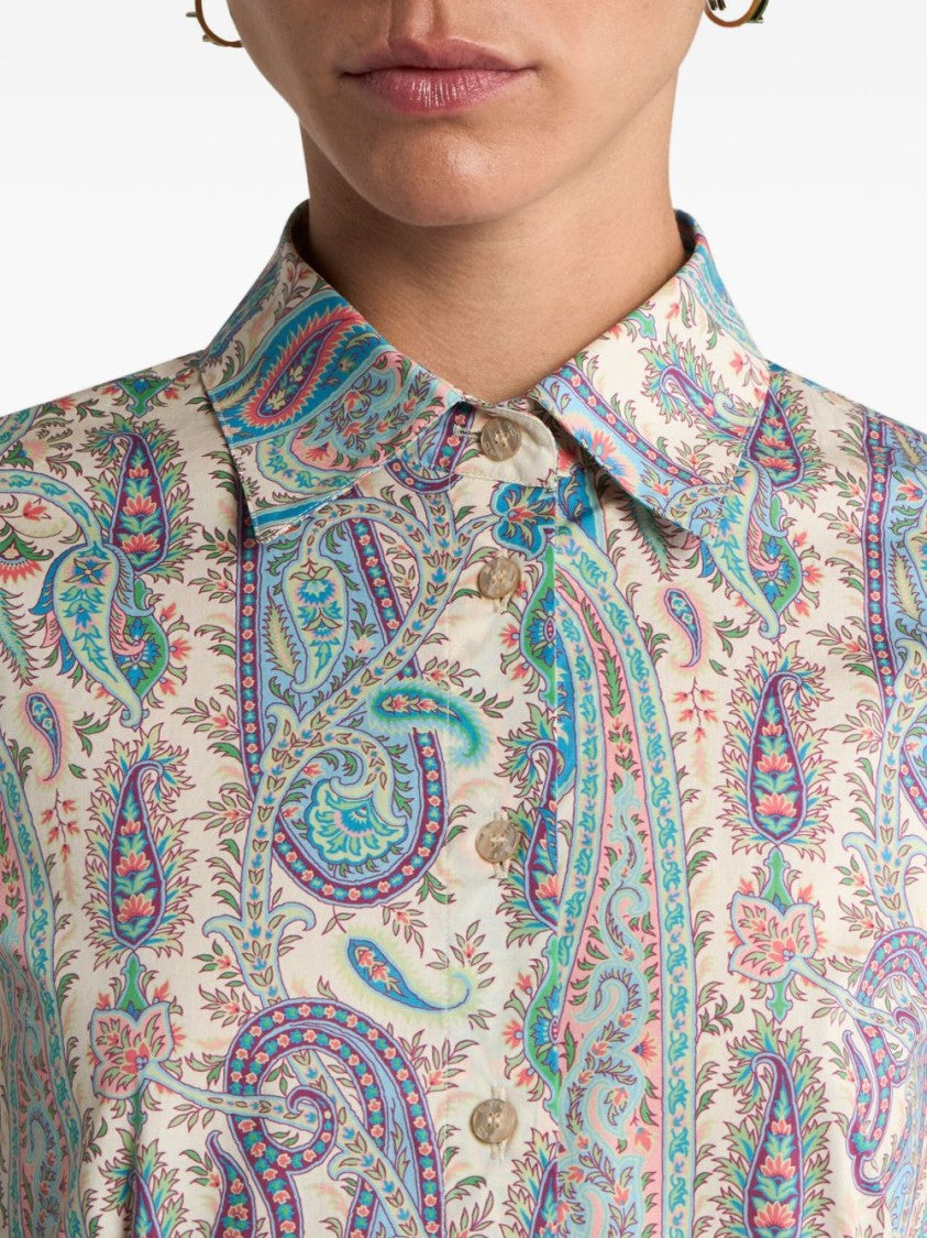 Etro Beige Paisley Patterned Long-Sleeved Shirt With Classic Collar