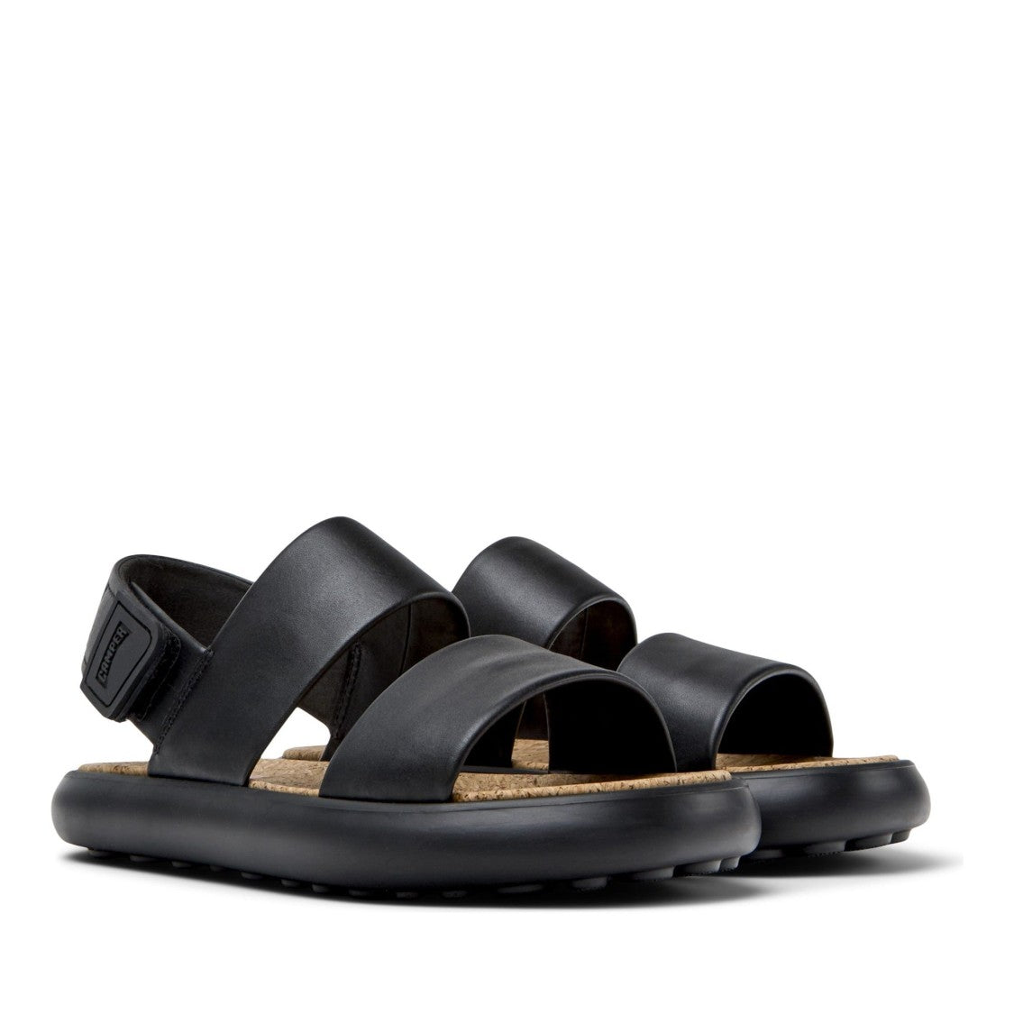 Camper Black Lasted Open-Toe Cork Footbed Leather Sandals