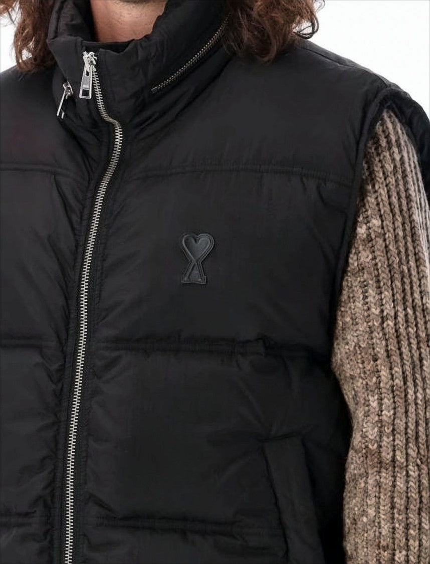 Ami Paris Black Padded Vest With High Collar And Quilted Finish