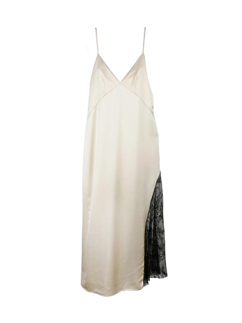 Weili Zheng White Lace Insert Satin Viscose Day Dress