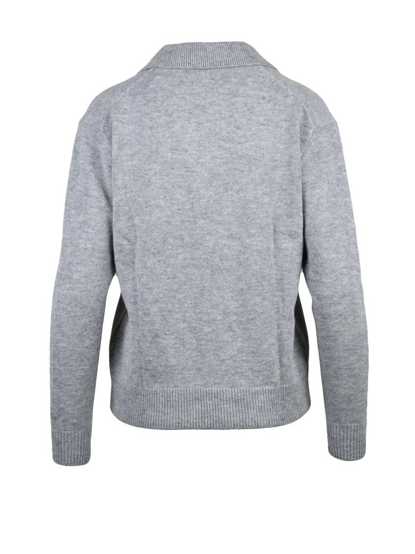 Mc2 Saint Barth Heathered Grey Knit Polo With Classic V-Neck And Ribbed Detailing