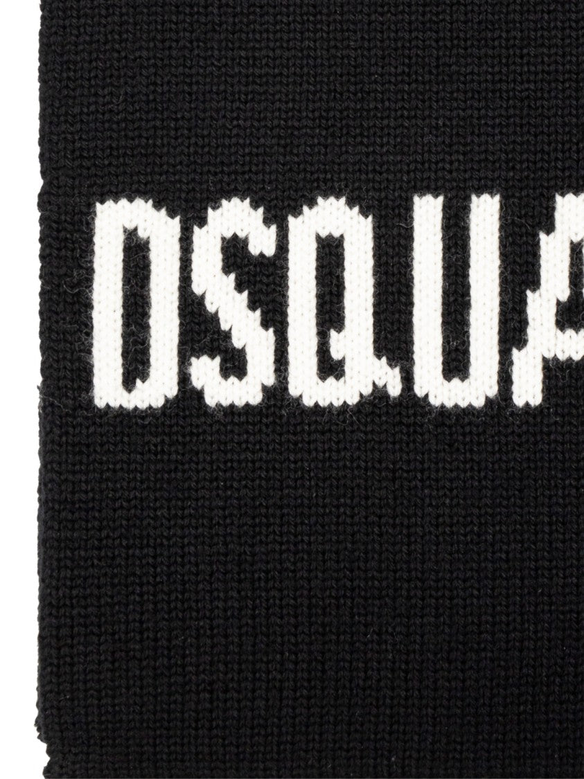 Dsquared2 Logo Intarsia Knit Wool Scarf