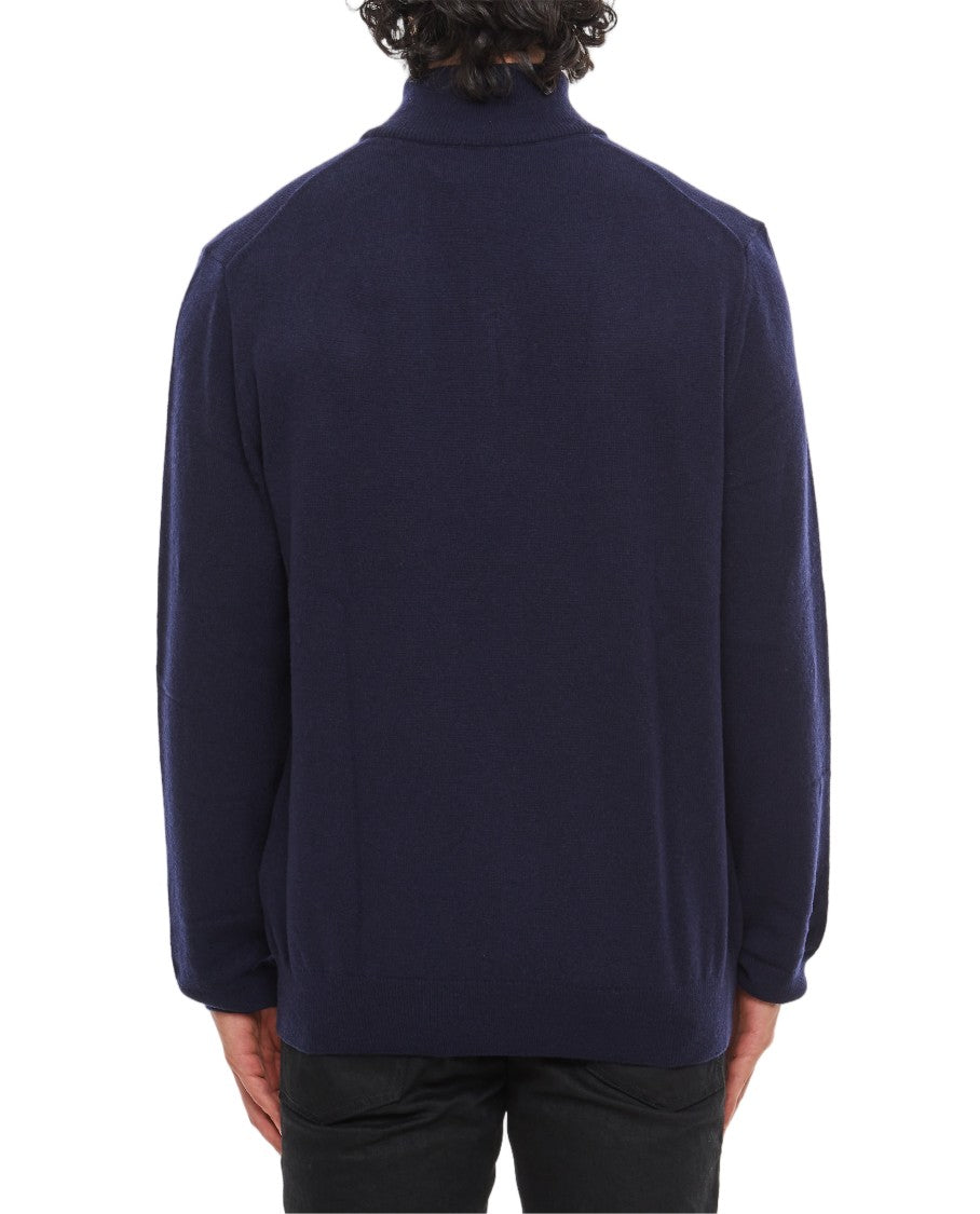 Polo Ralph Lauren Blue Ribbed Trim Merino Wool Half-Zip Sweater