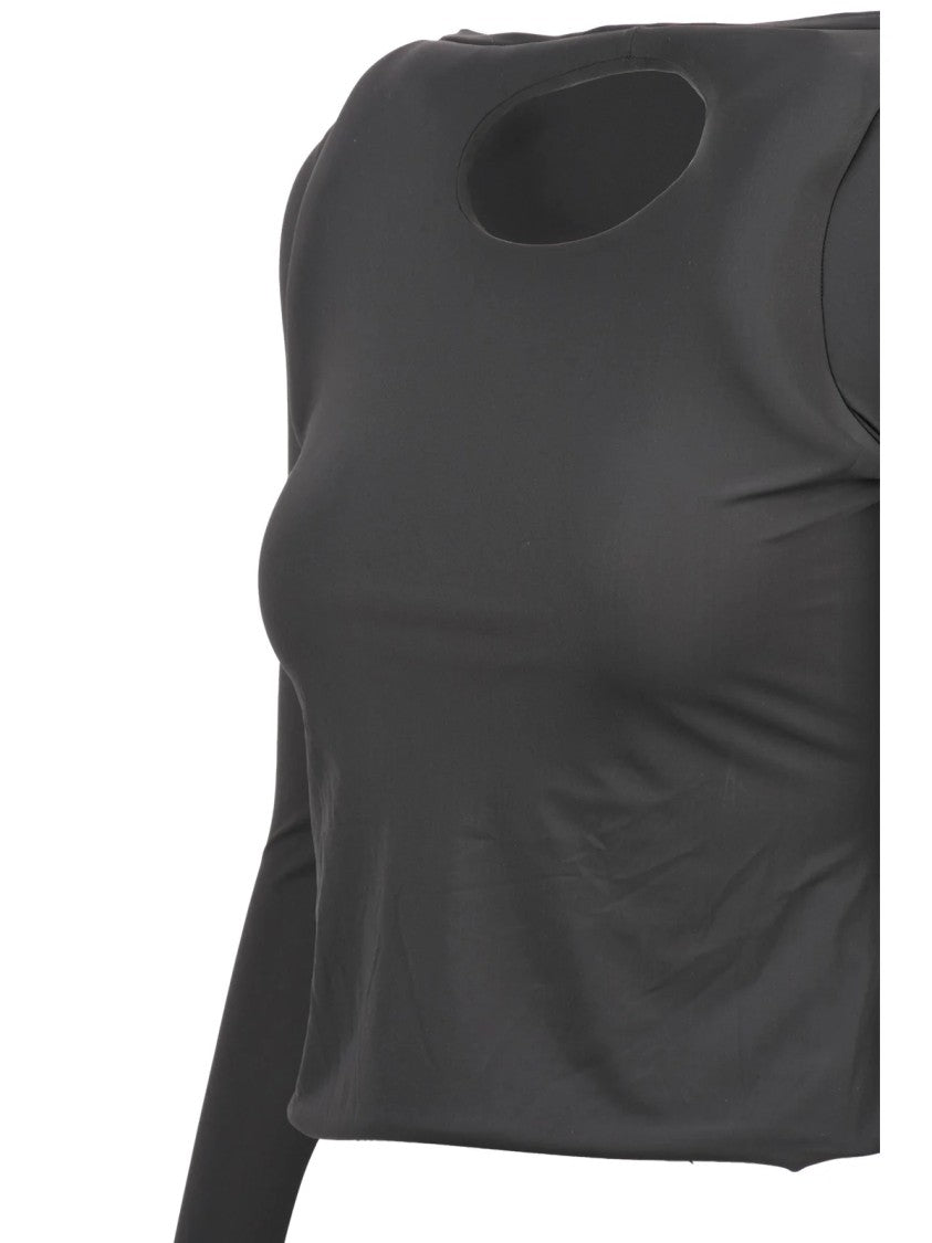 Ottolinger Brown Oval Cut-Out Detail Short Polyamide-Blend Top
