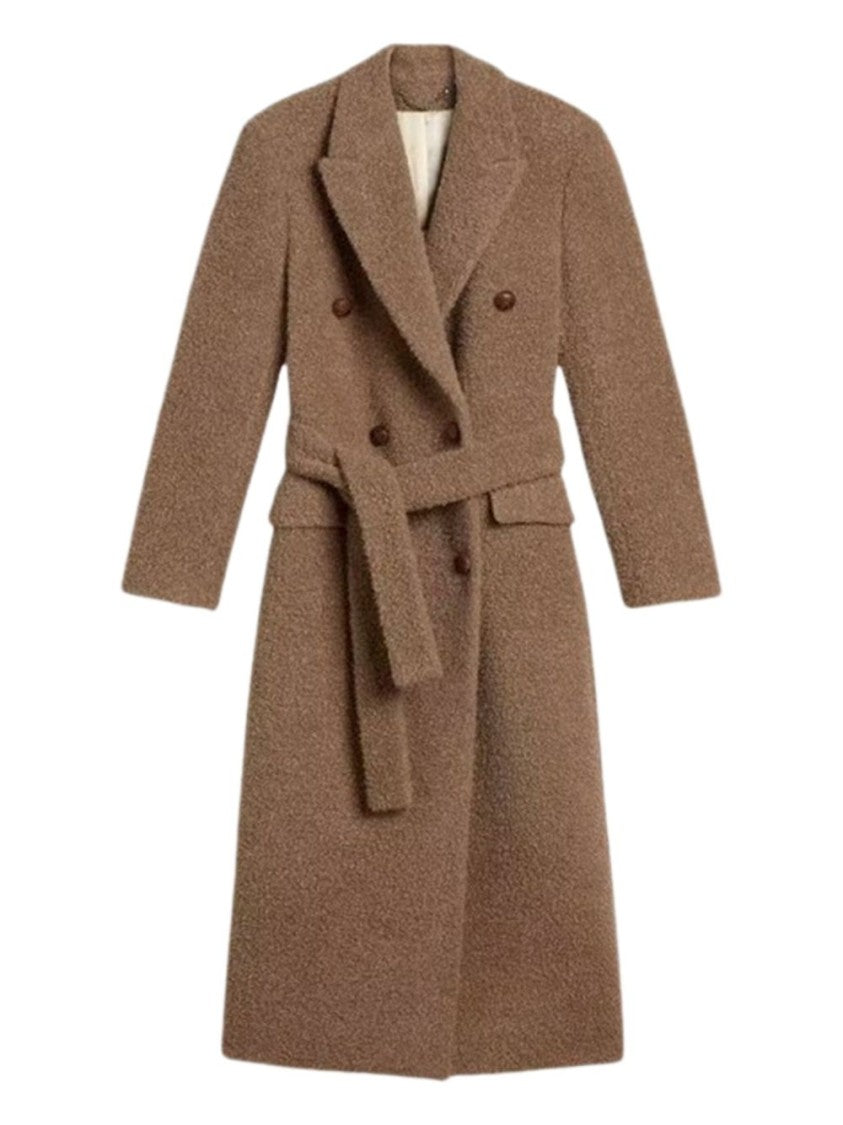 Golden Goose Mid-Length Brown Coat With Textured Fabric