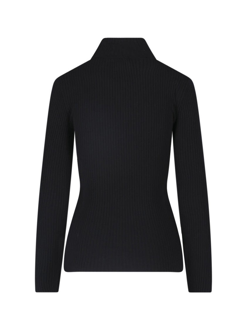 Courrèges Black Cut-Out High Collar Ribbed Viscose Knit Sweater