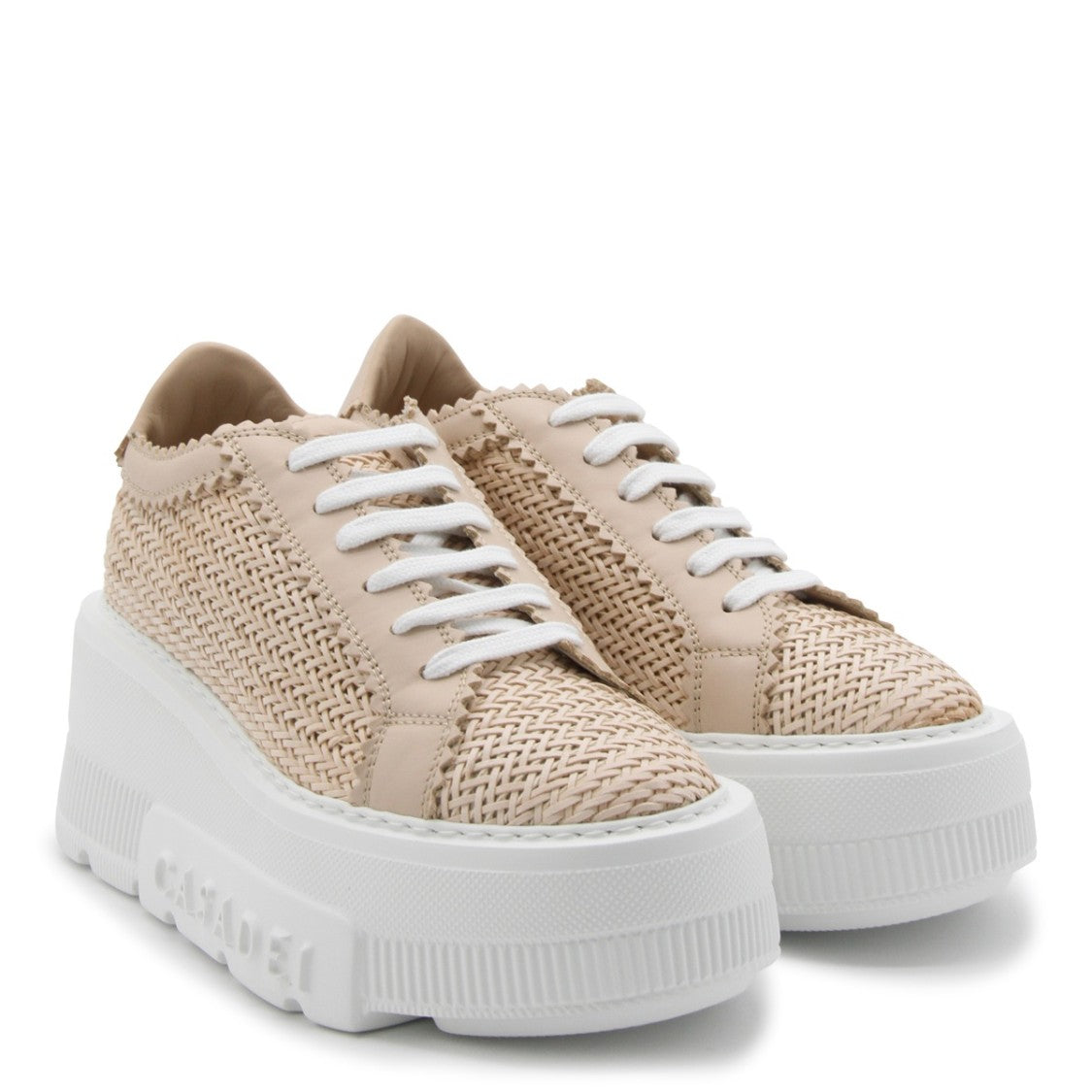 Casadei Beige Leather Woven Desing Sneakers