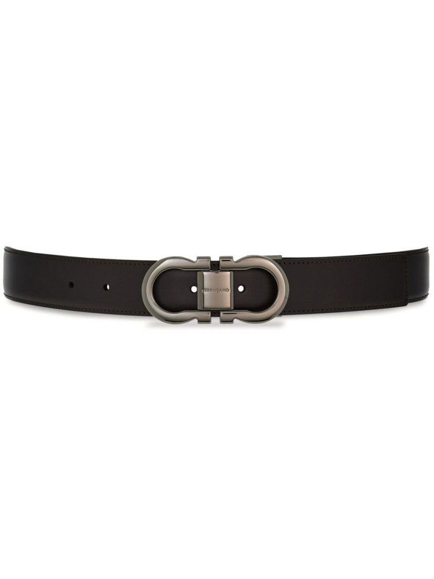 Ferragamo Black Leather Double Gancini Belt