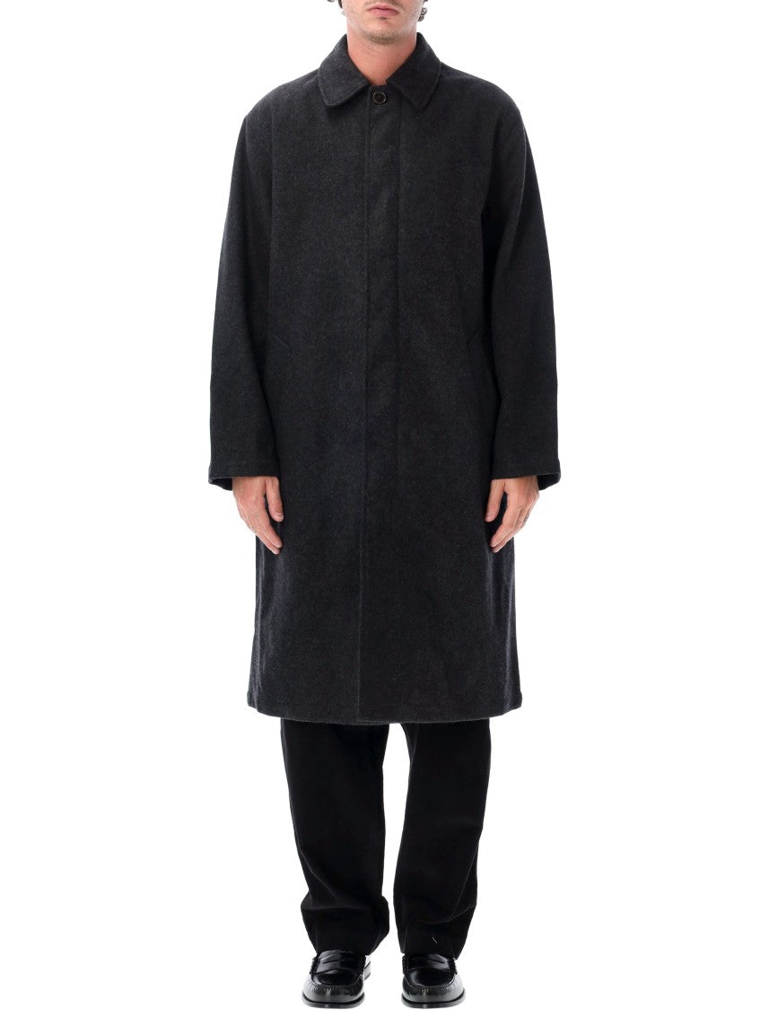 Universal Works Mowbray Mac Coat With Concealed Button Closure And Minimalist Design