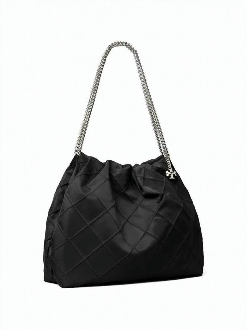 Tory Burch Black Quilted Diamond Pattern Nylon Hobo Bag