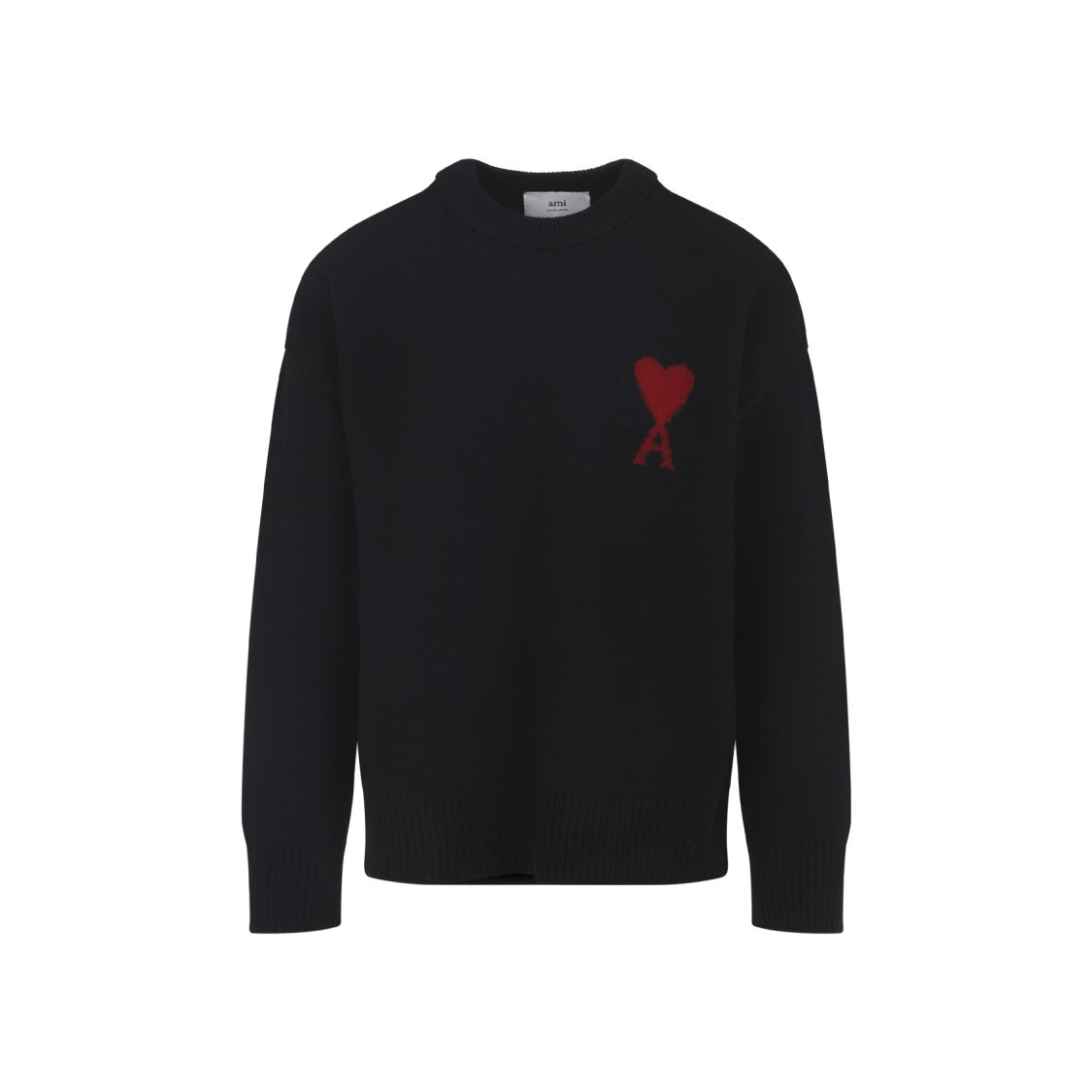 Ami Paris Crewneck Wool Sweater With Contrasting Logo Inlay