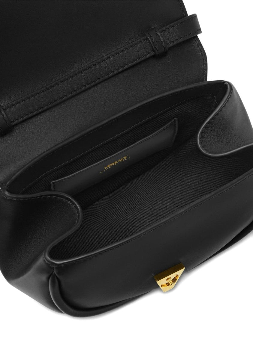 Versace Versace Virtus Small Semicircular Shoulder Bag In Black Calf Leather