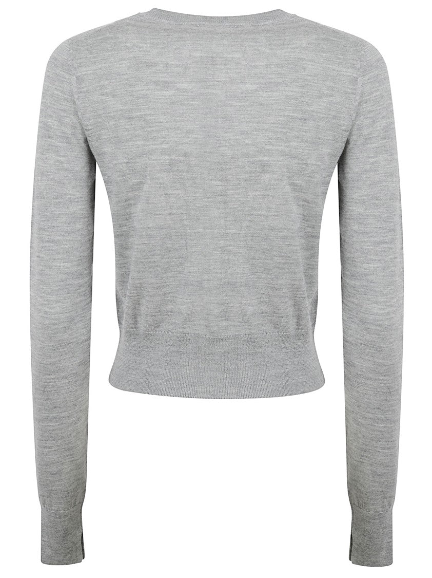 Ermanno Scervino Cropped Long-Sleeve Sweater With Intricate Floral Applique