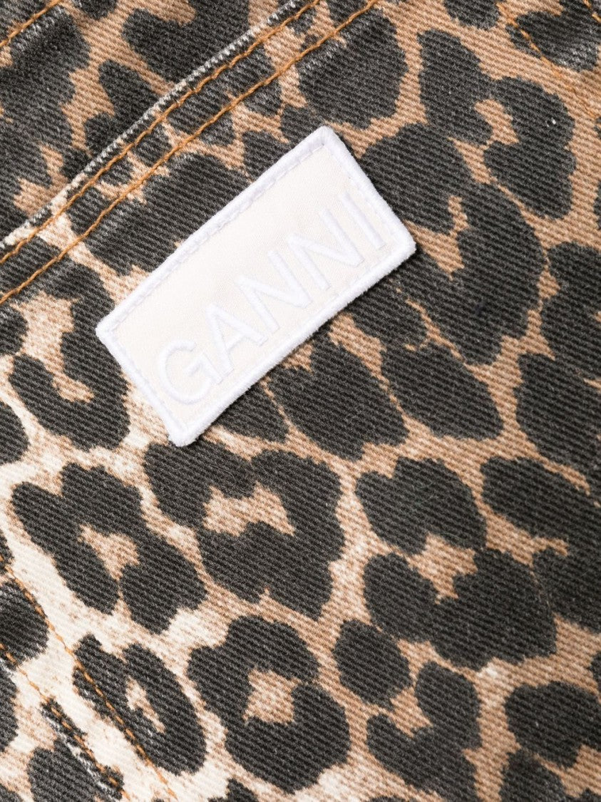 Ganni Multicolor Animal Print Cotton Crop Jeans