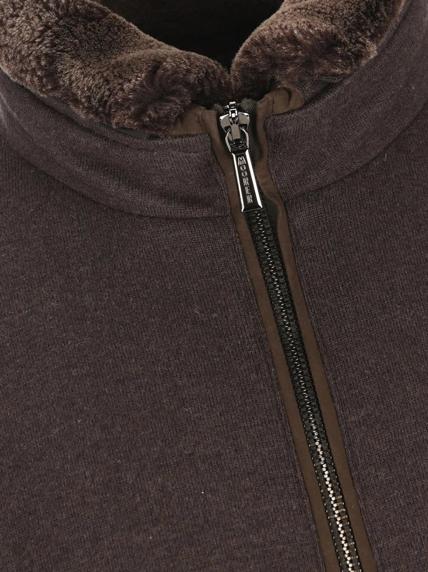 Moorer Plush Lined Zip-Up Jacket With Ribbed Cuffs