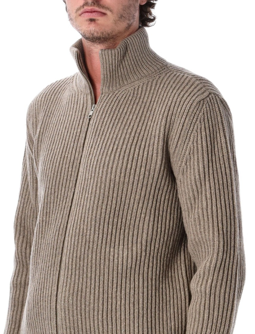 Mm6 By Maison Margiela Ribbed Knit Zip Jacket With Distinctive Back Stitches