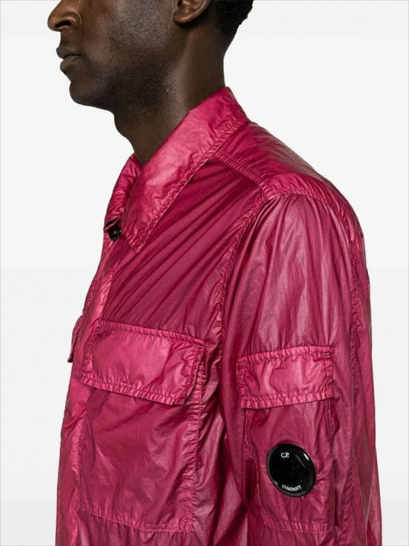 C.P. Company Shiny Crinkled Texture Jacket With Classic Collar And Logo Patch
