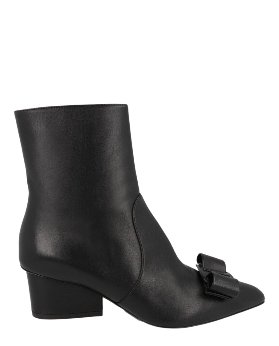Ferragamo Ankle-Length Calfskin Leather Booties With Bow Detail