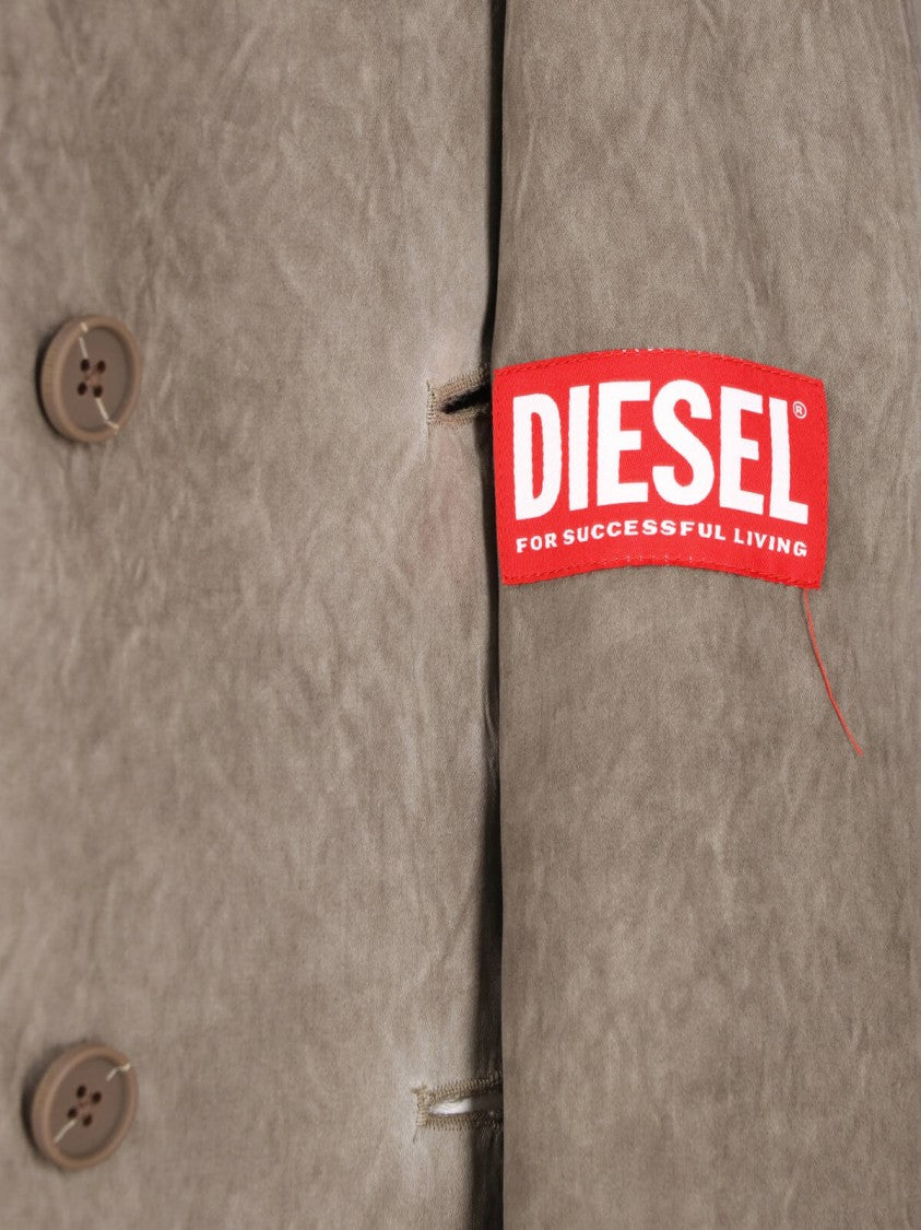 Diesel Grey Acetate Satin Double Breasted Trench Coat