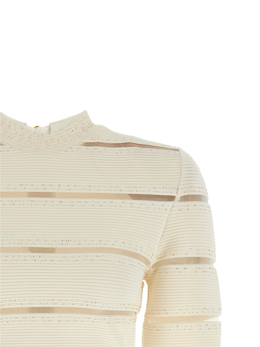 Balmain Bodycon Mini Dress With Mesh Inserts And Sequin Details
