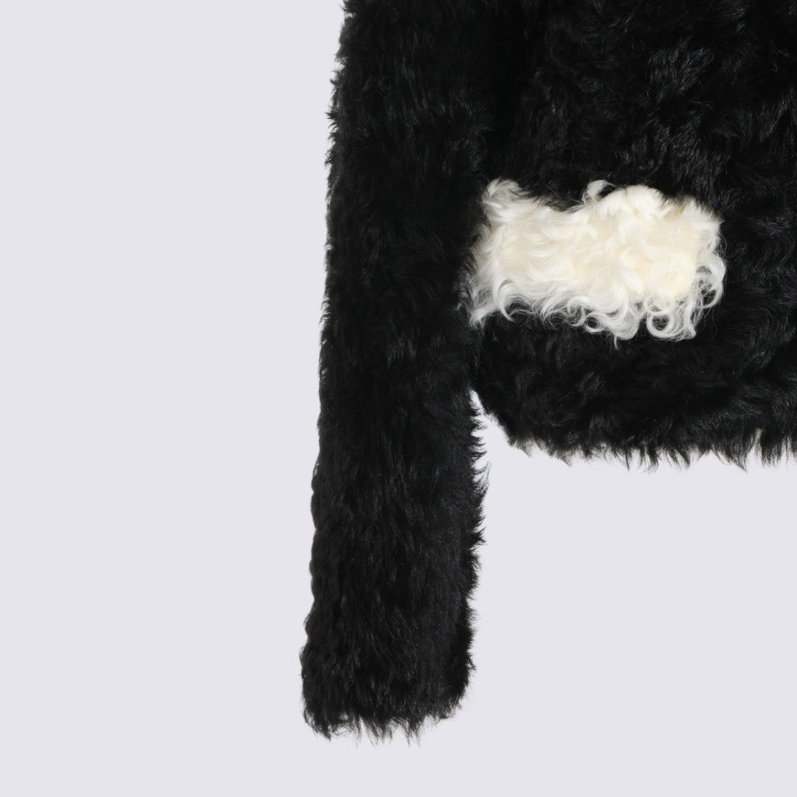 Marni Textured Black Cropped Jacket With Light Blue Curly Collar